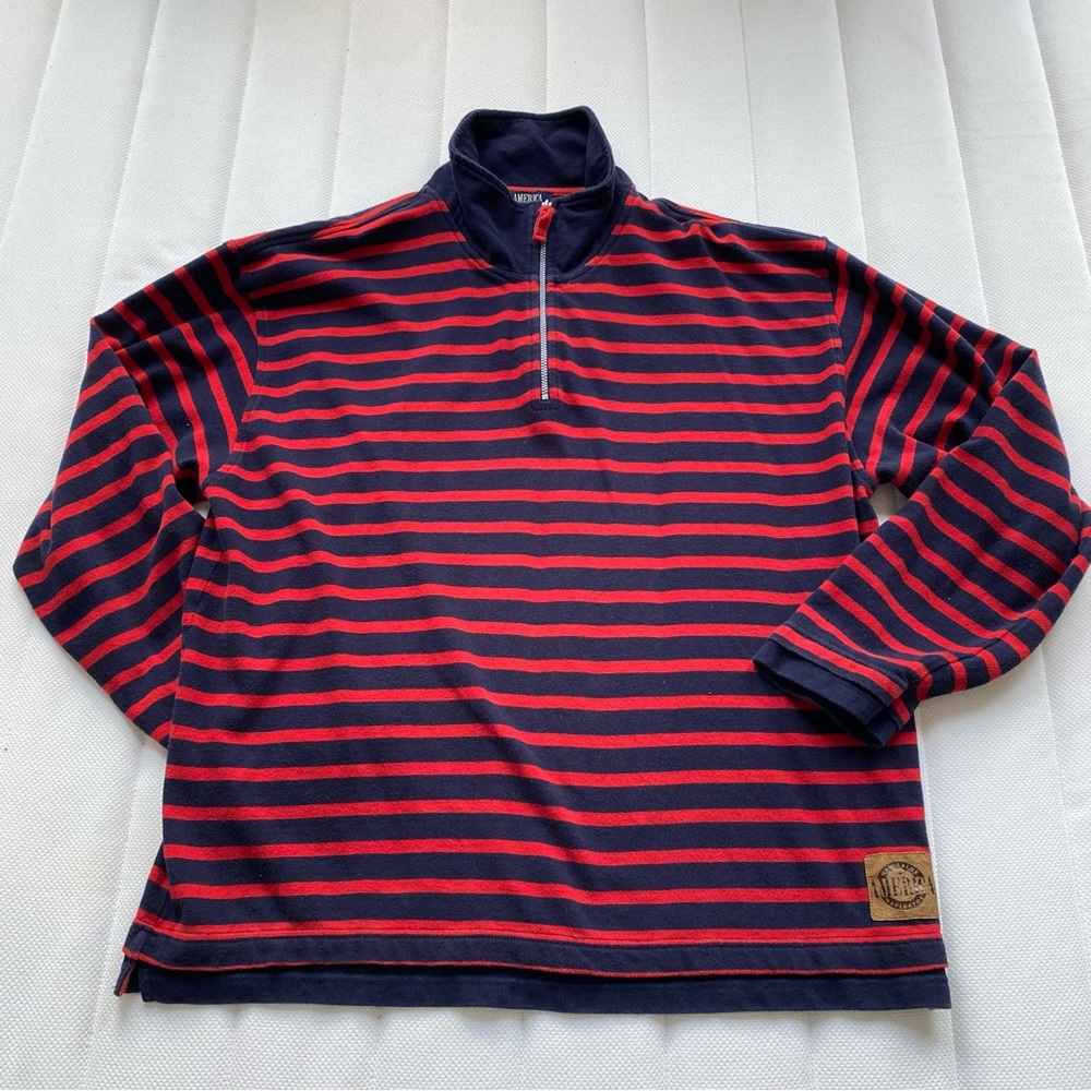 Men's Striped Quarter-Zip Sweater - Navy & Red